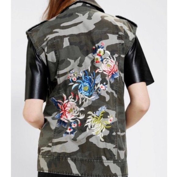 SILENCE + NOISE  Biker Camo Floral Embroidery Vest - Picture 2 of 6